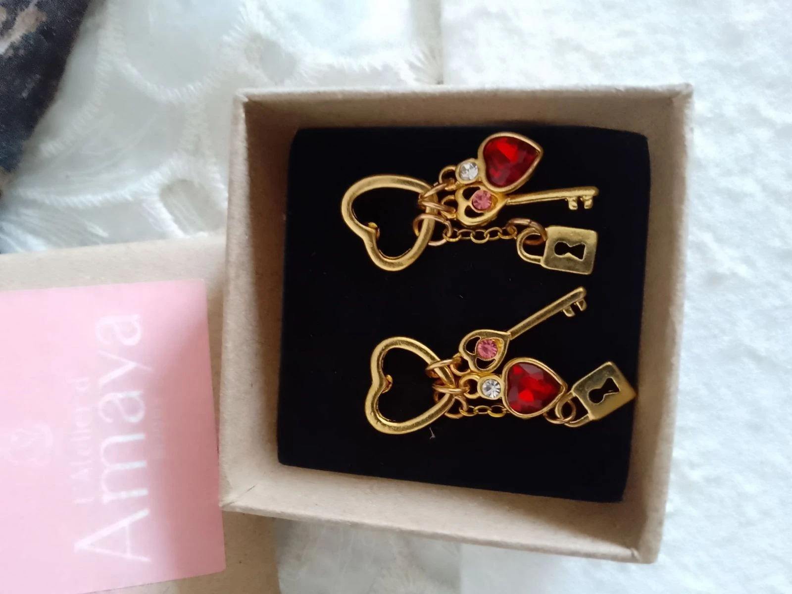 Boucles d'oreilles bohèmes coeurs cadenas clés dorées 